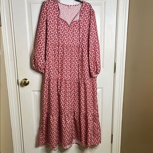 Elegant Red Patterned Women's Dress